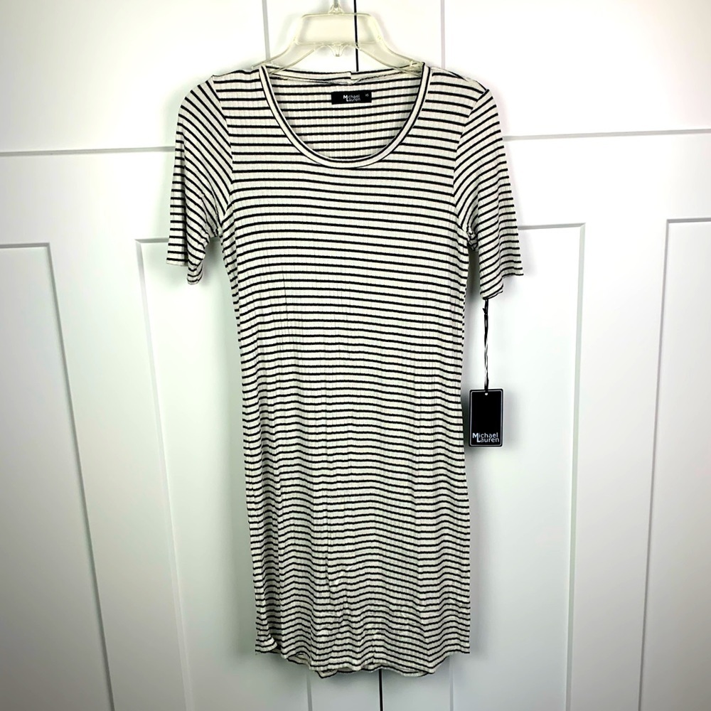 NWT Michael Lauren XS Eden Short Sleeve Mini Dress Black White Stripe Y2k